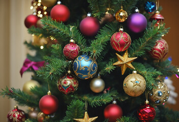 Fototapeta na wymiar wunderschöne Weihnachtskugeln am Weihnachtsbaum