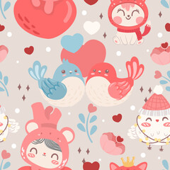 cute seamless pattern elements in valentine's day. Vector illustration.	
