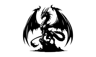 dragon detailed vector or silhouette illustration , black and white dragon ,detailed dragon illustration 02
