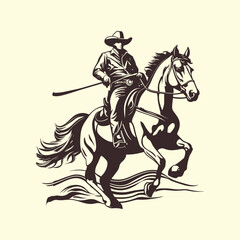 Vector the wild west sheriff riding a horse vintage style illustration