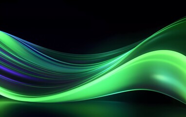 3d render, light green background abstract shapes glowing in the ultraviolet spectrum, curved neon lines. generative ai