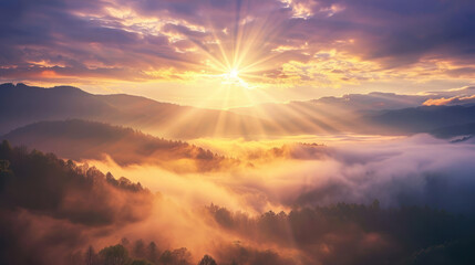 Ethereal Dawn: A Morning Sunrise Masterpiece. Generative AI - obrazy, fototapety, plakaty