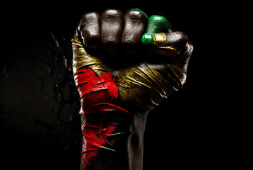 Fototapeta na wymiar Black hand clenched into a fist. African American History or Black History Month concept