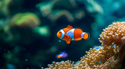 Fototapeta na wymiar clown fish in natural ocean environment. Ocean photography