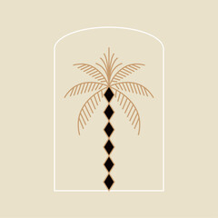 Fototapeta na wymiar Palm tree arch thin line icon abstract design summer logo template modern minimal linear emblem for vacations rentals and travel services. Vector illustration 
