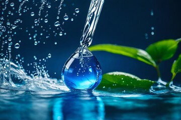 Immerse yourself in the beauty of nature's dynamics with a striking photograph showcasing a lively water splash and a serene blue waterdrop