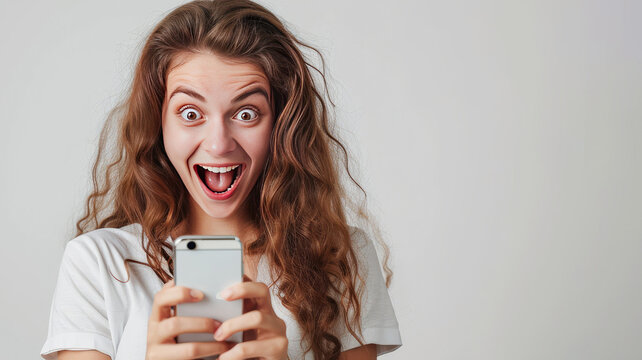 Beautiful woman exited surprise face expression . 