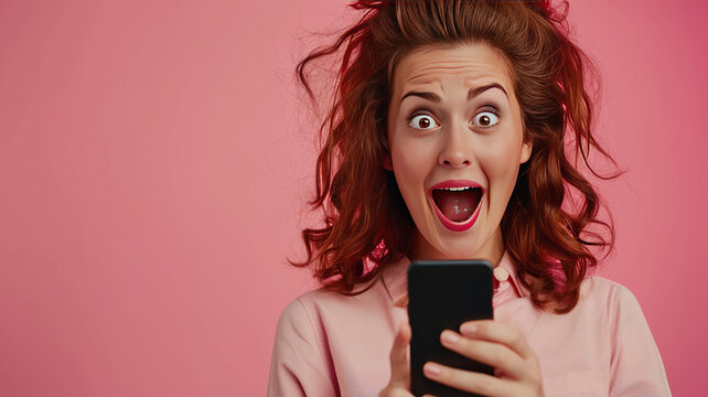 Beautiful woman exited surprise face expression . 