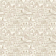 Seamless pattern with hand drawn city