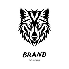 Fototapeta premium Wolf logo template. Vector The front view of the symmetrical wolf looks dangerous. Vector icon