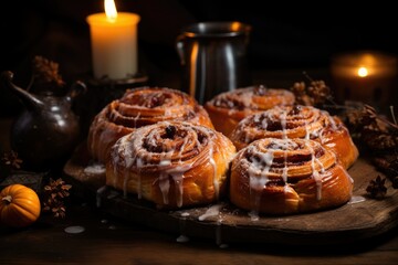 Various desserts on the table, freshly baked pastries, bakery advertising, supermarket food advertising illustration, restaurant catalog, dessert shop advertising