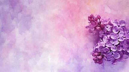 A blooming branch of lilac background, watercolor, copy space.