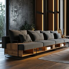 Modern living room with modular sofa - AI Generated Digital Art