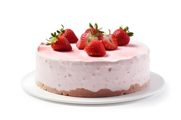 Strawberry cake isolated on white background, clipping path included.
