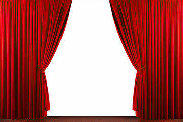 Magic theater stage red curtains Show Spotlight, copy space, empty room. red curtains on white background
