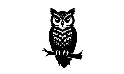 OWL detailed vector or silhouette illustration , black and white OWL ,detailed OWL illustration