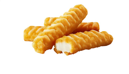 Isolated on a white background, cheese sticks coated in batter