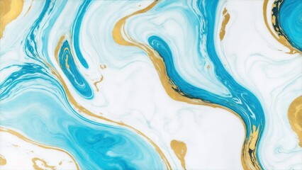 Fototapeta na wymiar Abstract cyan white swirls gold marble ink painted texture luxury background