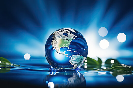  World Water Day concept. globe earth on water surafce