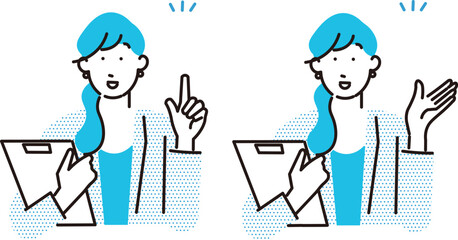 ビジネスパーソンのー女性アバターー上半身ーオシャレアイコンセットシンプルベクターイラスト素材