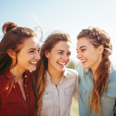 summer holidays, vacation, friendship and people concept - group of smiling teenage girls outdoors. AI generated