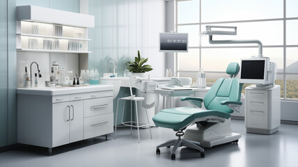 Modern dentistry stomatology hospital office empty and isolated against a white background