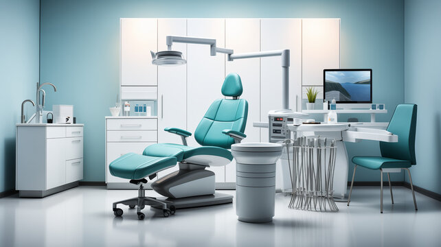 Modern dentistry stomatology hospital office empty and isolated against a white background