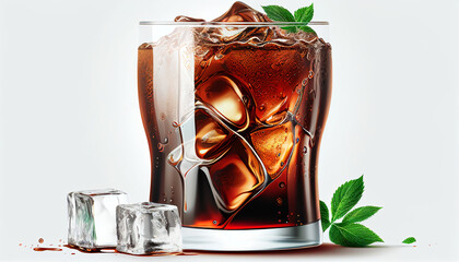 A glass of fresh cola, isolated on a white background