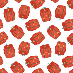 Seamless pattern with closed backpack. Classic styled hiking backpack. Travel, nikes, trips tourism, school or sport background wallpaper, textile, wrapping. Bag pattern. Stylish bag fashion element - obrazy, fototapety, plakaty