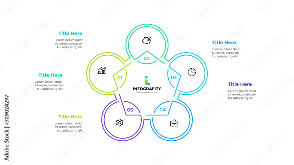 Poster outline pentagon diagram divided into 5 sectors. design concept of five steps or parts of business c