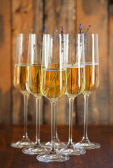 Glasses of champagne decorated with lavender
