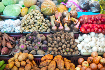 Vegetables and fruits at open air market