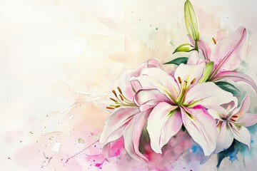 Obraz na płótnie Canvas Lily flower on soft pink background, copy space.
