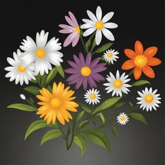 set of colorful flowers on white background