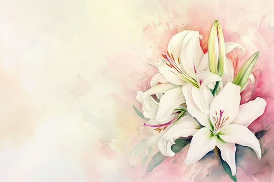 Mother's Day lily flower background, copy space.