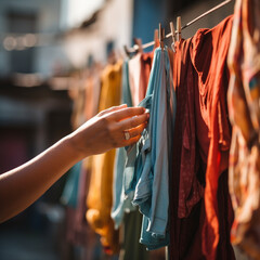 Hanging clothes to dry.