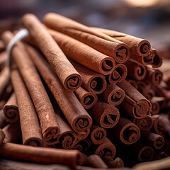 cinnamon sticks on wooden background