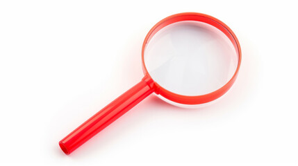 Plastic red magnifying glass isolated on white background