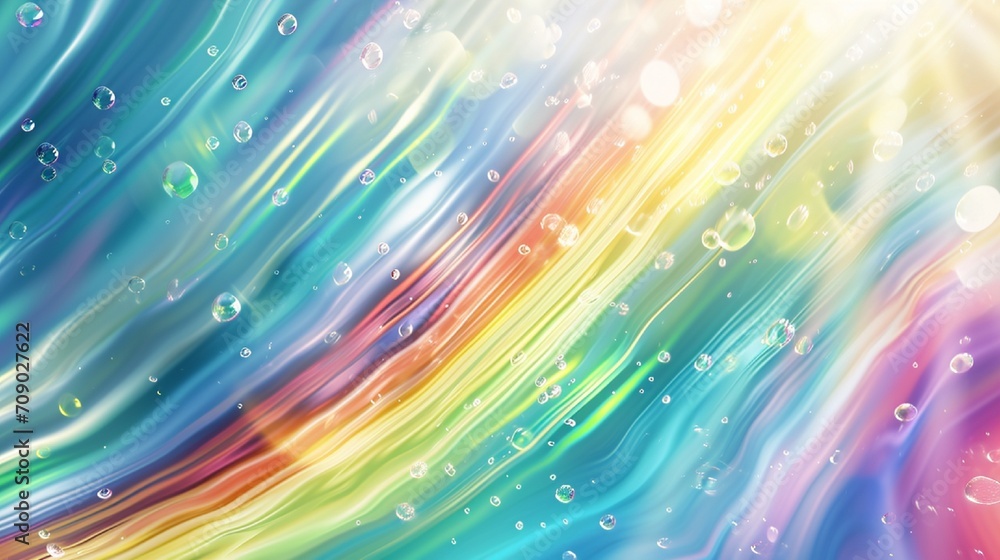 Poster a colorful abstract background inspired by a rainbow after a spring rain, featuring smooth arcs of r