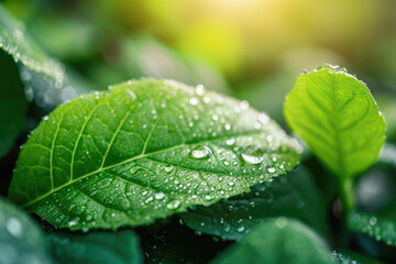 Fototapeta premium leaf with dew drops