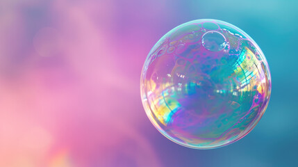 Obraz na płótnie Canvas Close-up of a soap bubble, rainbow colors, plain background.