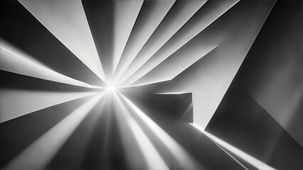 Gray light rays with geometric shapes background