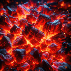 close-up view of vibrant red burning embers