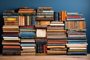 Background from multi-colored books. Multi-colored books on a wall background, library.