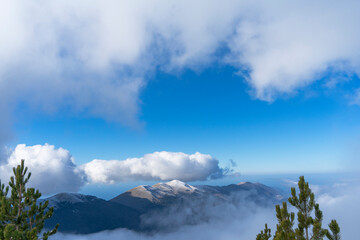 Karaburun Peninsula, Albania view from llogara mountain cover with clowd