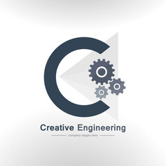 Creative Engineering Logo Design Vector Template. Modern Engineering Company C Letter Logo with Gear or Cog wheel. Mechanical Industry Premium Icon or Sign or Symbol