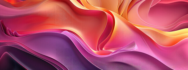 Abstract 3D wave background combines coral pink, golden yellow and dark purple