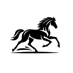 Vector logo of a running horse. black and white professional logo of a horse. can be used a logo, watermark, or emblem.