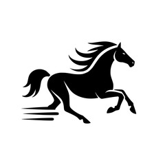Vector logo of a running horse. black and white professional logo of a horse. can be used a logo, watermark, or emblem.