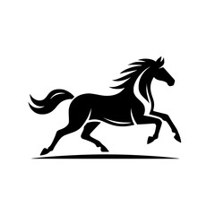 Vector logo of a running horse. black and white professional logo of a horse. can be used a logo, watermark, or emblem.